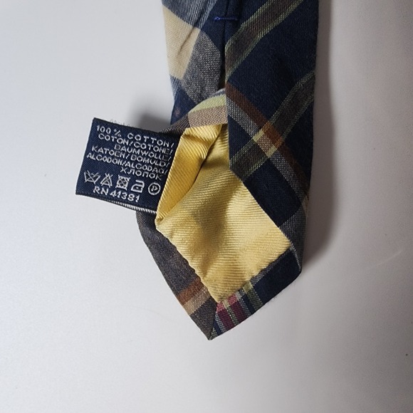 Polo Ralph Lauren Men's Tie Blue Brown Made in Italy Cotton Necktie Handmade Vtg - Picture 7 of 9